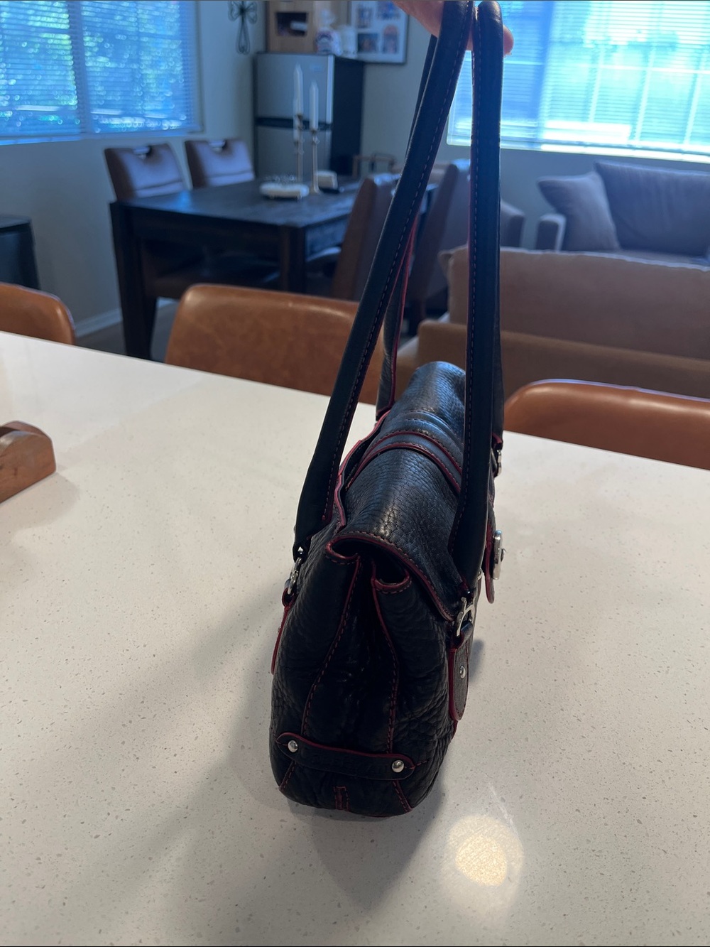 Vintage Cole Haan Black Pebbled Leather Shoulder Bag with Pink Pop - Picture 5 of 17